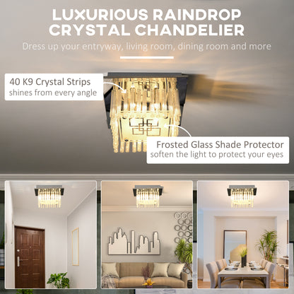Modern Raindrop K9 Crystal Chandelier, Flush Mount Ceiling Light Fixture, Square Pendant Lamp for Living Room 4 G9 Bulbs Required 32W x 20H cm