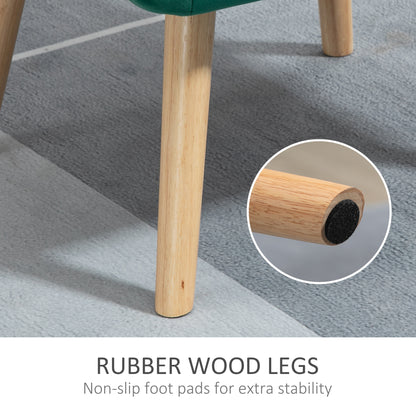 Armchair Accent Chair, Vanity Chair with Wide Arms, Slanted Back, Padding, Metal Frame, Wooden Legs, Home Bedroom Furniture Seating, Set of 2, Green