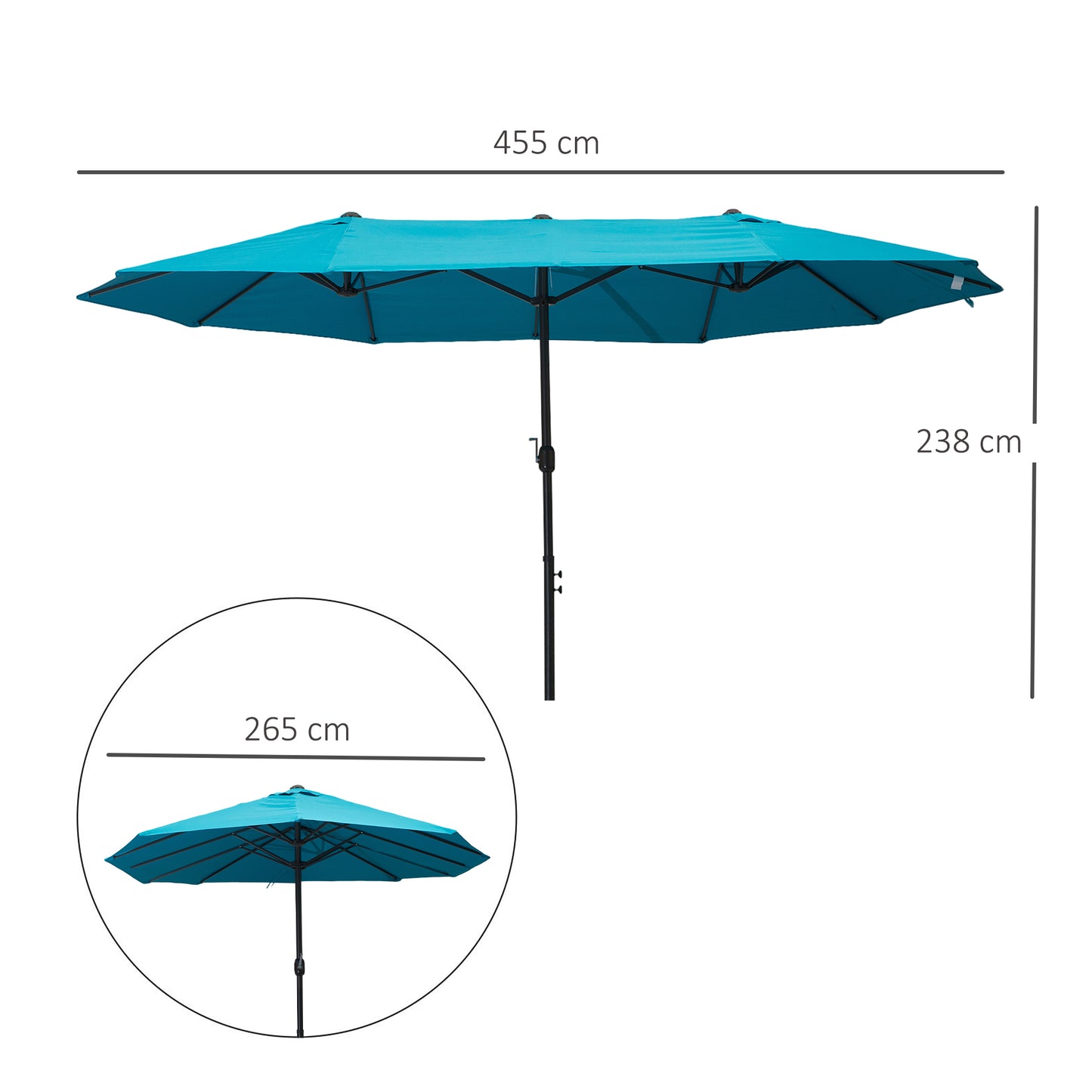 Outsunny 4.6m Double-Sided Patio Parasol Sun Umbrella-Blue