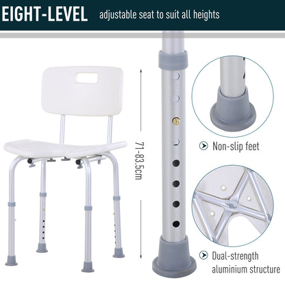 8-Level Height Adjustable Bath Stool Spa Shower Chair Aluminium With Non-Slip Feet And Handle