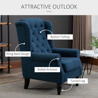 Vintage Style Wingback Accent Chair, Retro Upholstered Button Tufted Occasional Chair for Living Room and Bedroom, Blue