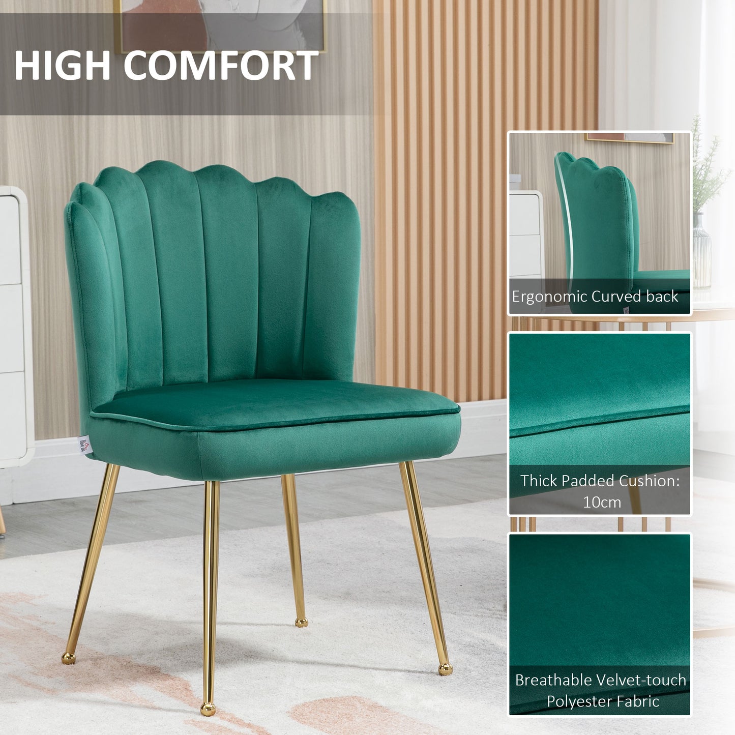 Shell Luxe Velvet Accent Chair, Modern Living Room Chair with Gold Metal Legs for Living Room, Bedroom, Home Office, Set of 2,