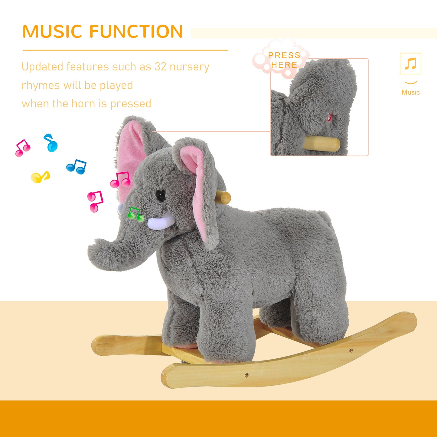 Kids Plush Ride On Elephant Grey