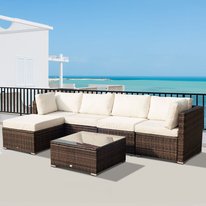 Outsunny 5-Seater Rattan Furniture Set- Brown/Milk White
