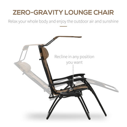 Outsunny Zero Gravity Lounger Chair, Folding Reclining Patio Chair with Shade Cover, Cup Holder and Headrest for Poolside, Camping, Brown