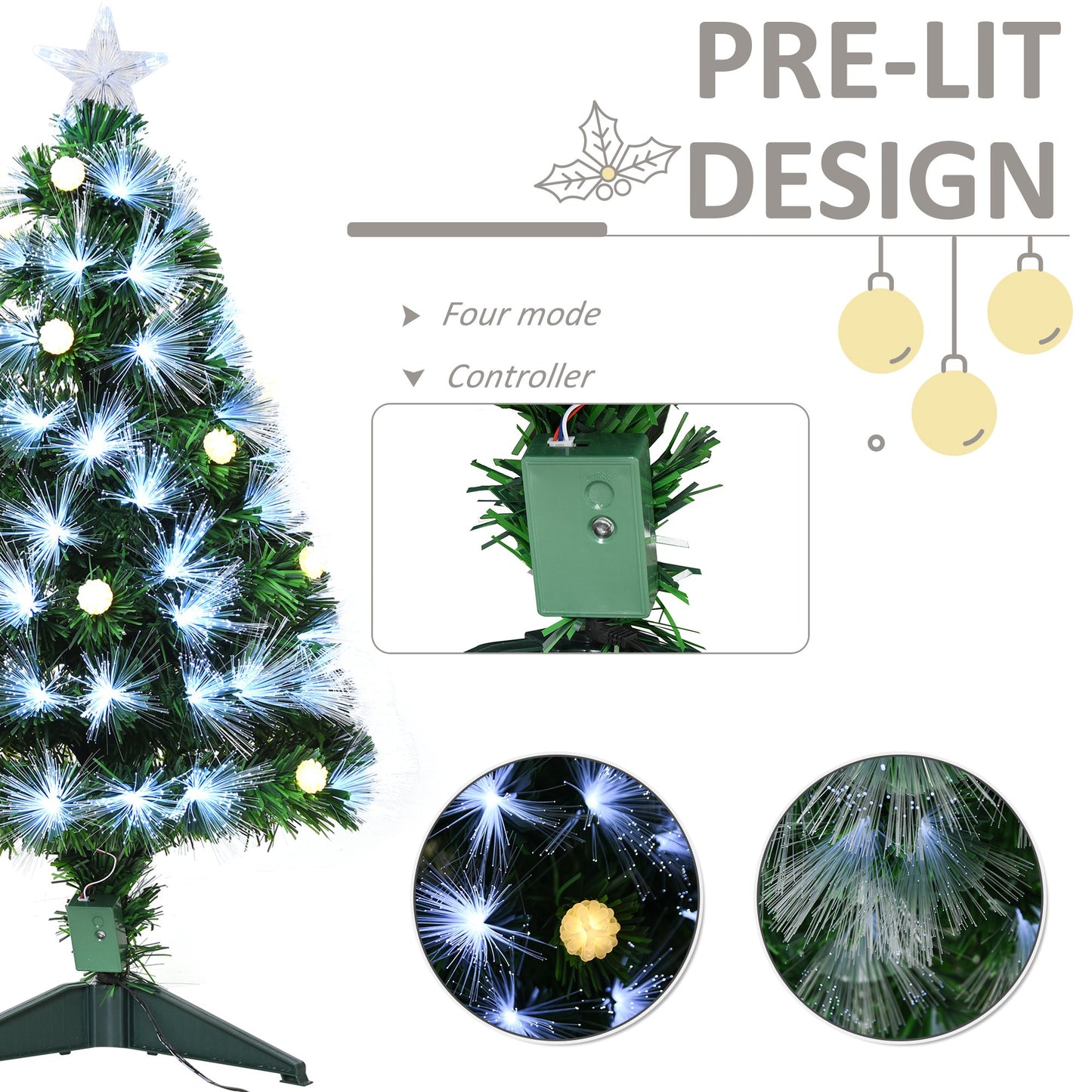 3ft White Pre Lit Christmas Tree With 90 LEDs Star Topper Tri-Base Full Bodied Pre-Lit For Home