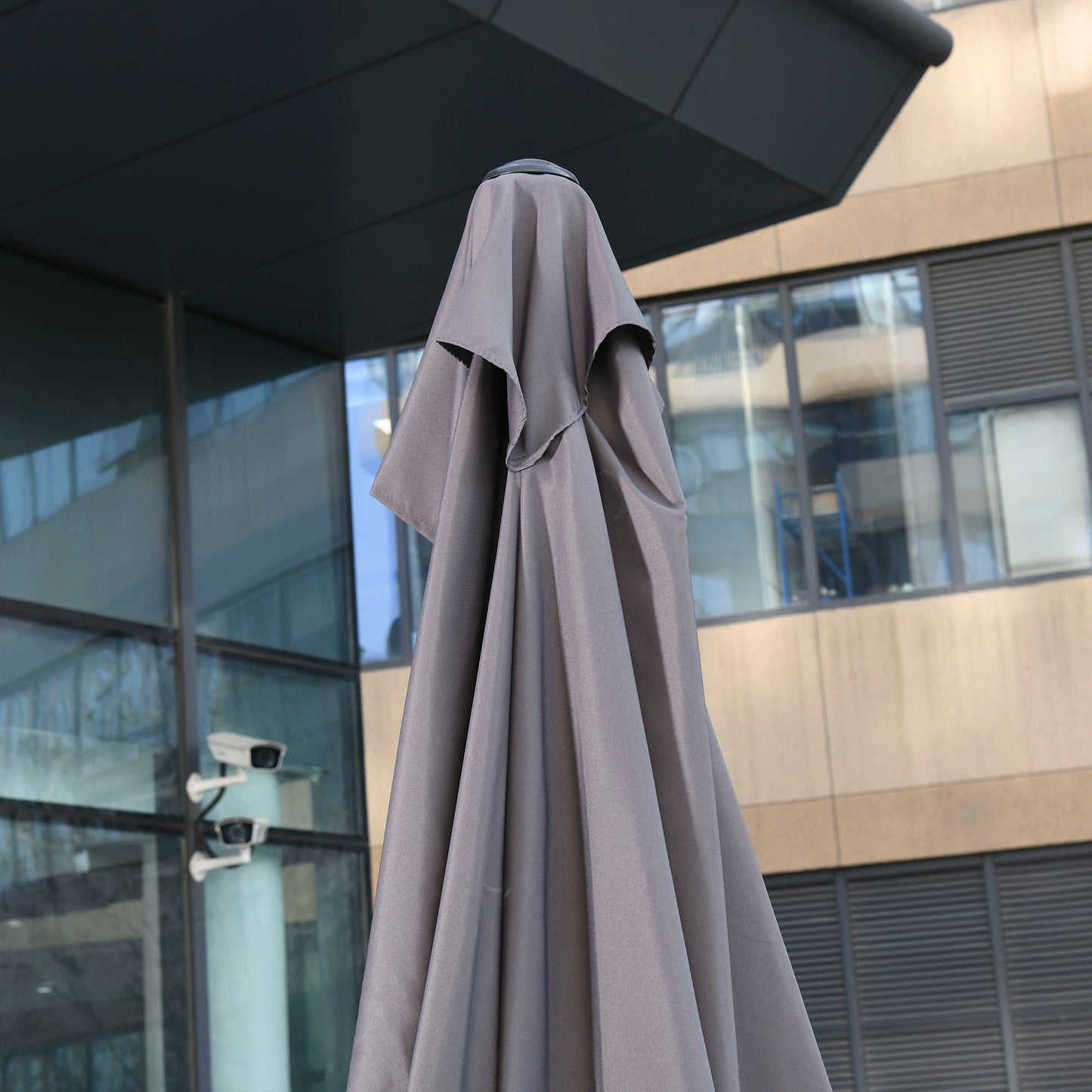 Outsunny Balcony Half Parasol Semi Round Umbrella Patio Crank Handle (2.3m, Grey)- NO BASE INCLUDED