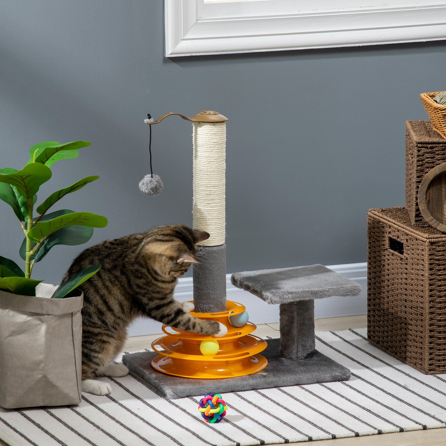 PawHut Cat Tree Tower Activity Center Climbing Stand Kitten House Furniture with Scratching Posts Toy and Perch 56cm Grey