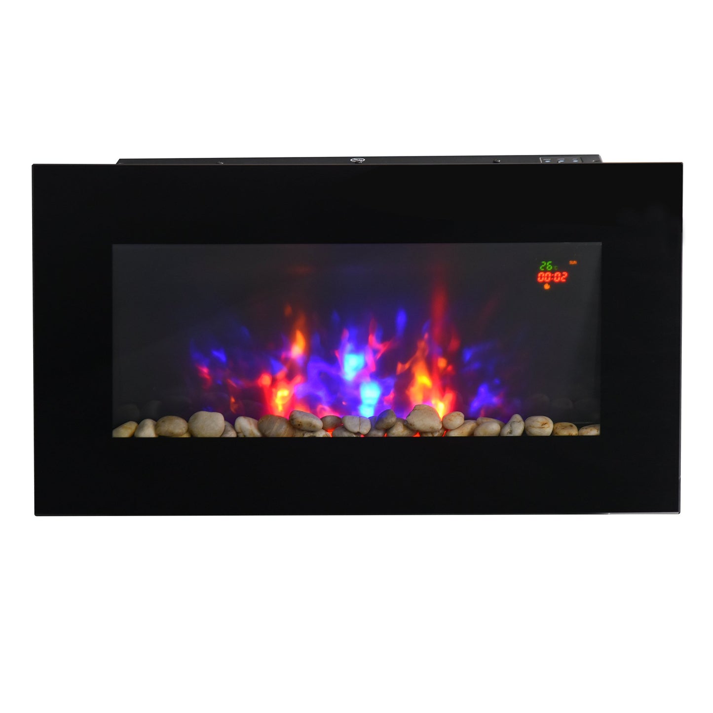 Wall Mounted Tempered Glass Electric Fireplace Heater Wall Fires Black 1000W