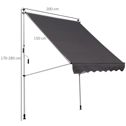 Outsunny Balcony 2 x 1.5m Manual Adjustable Awning DIY Patio Clamp Awning Canopy  Retractable Shade Shelter - Grey