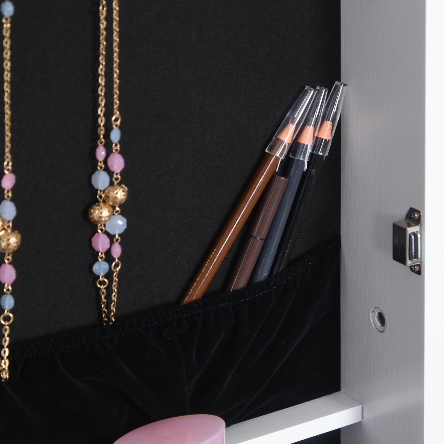 Jewellery Cabinet Standing Mirror Full Length Makeup Lockable Armoire Storage Organizer White