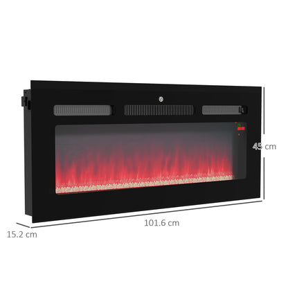 Electric Fireplace, 102CM 2000W Recessed and Wall Mounted Electric Fire with Remote Control, 9 Flame Colour and Crystal, Black