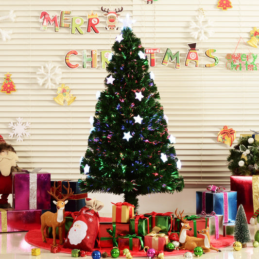 5ft 150cm Green Fibre Optic Artificial Christmas Tree With Stars