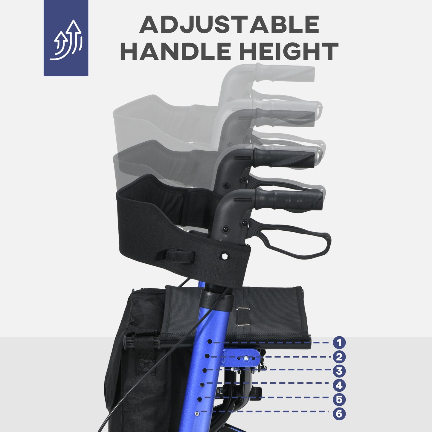 4 Wheel Rollator With Seat And Back Folding With Carry Bag, Adjustable Height, Dual Brakes, Cane Holder - Blue