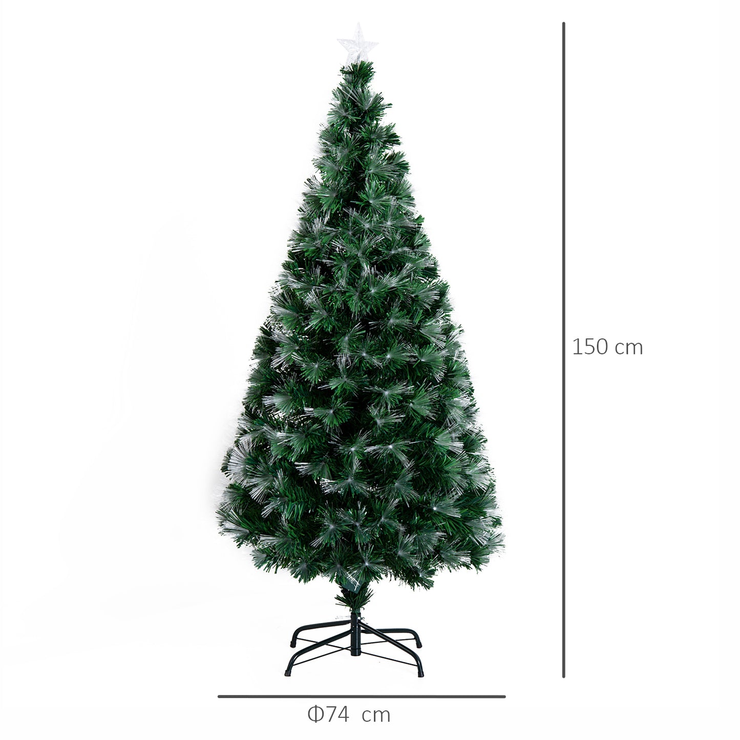 1.5m Tall Artificial Christmas Tree Fibre Optic Colourful LED Pre-Lit Holiday Home Christmas Decoration with Flash Mode, Green