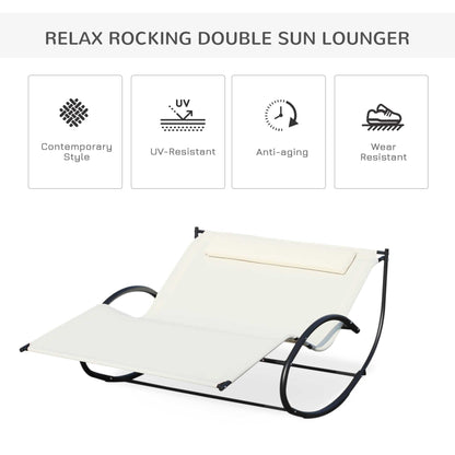 Outsunny Texteline Double Lounger With Pillow - Beige