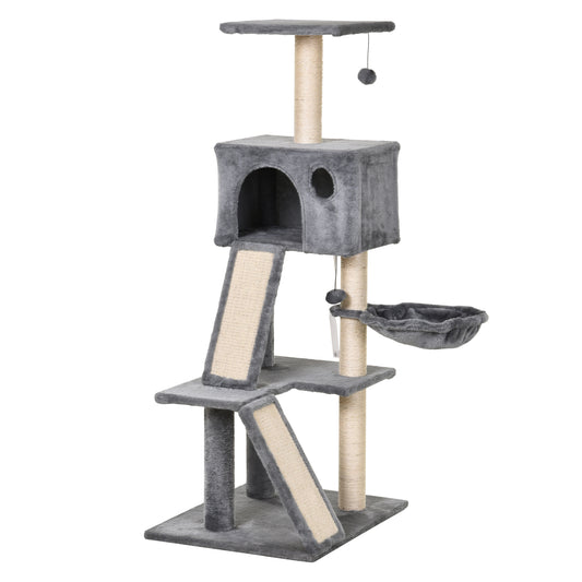 PawHut 51" Cat Tree,Activity Tower with Condo  Scratching Posts Ladders and Two Toys for Kitty Pet Climbing Relaxing and Playing
