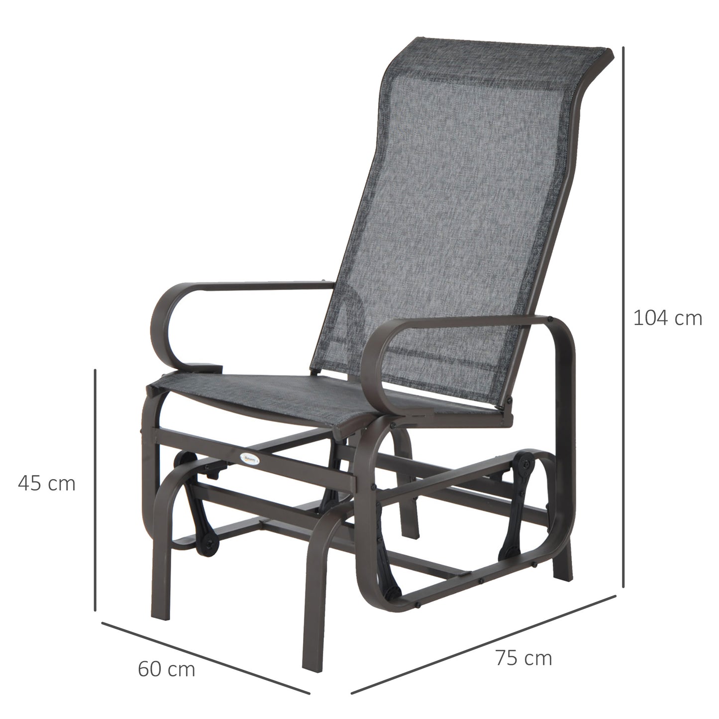 Outdoor Gliding Rocking Chair with Sturdy Metal Frame Garden Comfortable Swing Chair for Patio, Backyard and Poolside, Grey