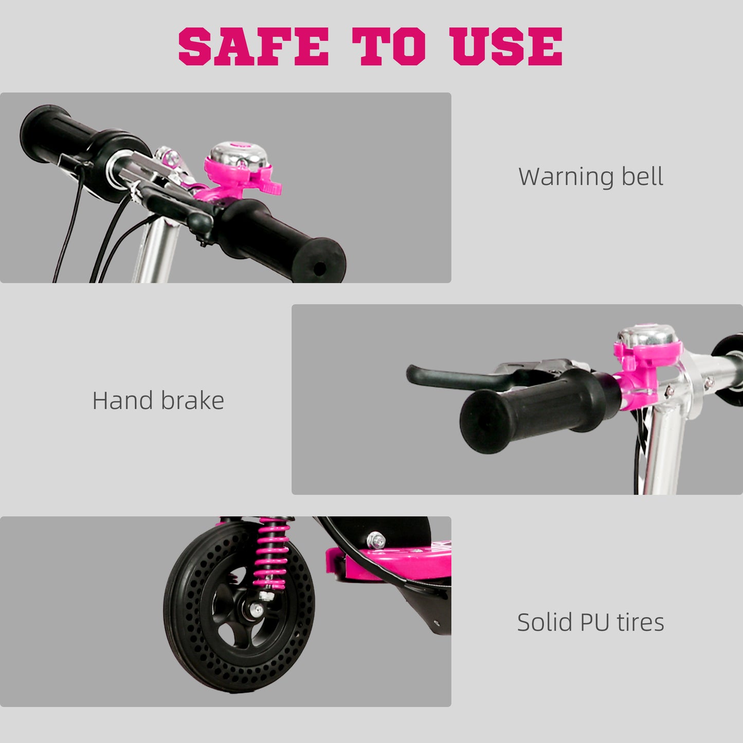 Steel Electric Scooter, Folding E-Scooter with Warning Bell, 15km/h Maximum Speed, for 4-14 Years Old, Pink