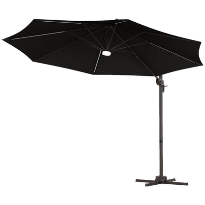 Outsunny 3(m) LED Cantilever Parasol Outdoor Sun Umbrella w/ Base Solar Lights Dark Grey
