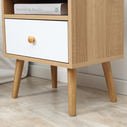 Set Of 2 Bedside Table, Bedside Cabinet with Drawer and Shelf, Modern Nightstand, End Table for Living Room, Bedroom, Natural
