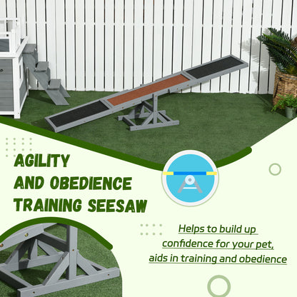 Dog Agility Training Seesaw | Solid Fir Wood | Anti-Slip Surface | Water-Resistant Paint | 50kg Capacity | Max Height 54cm | 180x30x30cm | Grey
