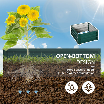 Outsunny Set of 2 Raised Garden Bed, Outdoor Elevated Galvanised Planter Box for Flowers, Herbs, 60x60x30.5cm, Green