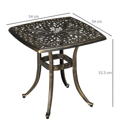 Outsunny Outdoor Retro Vintage Style Patio Side Table with 38mm Dia. Umbrella Hole, Cast Aluminium Patio coffee Table, 54 x 54cm, Bronze