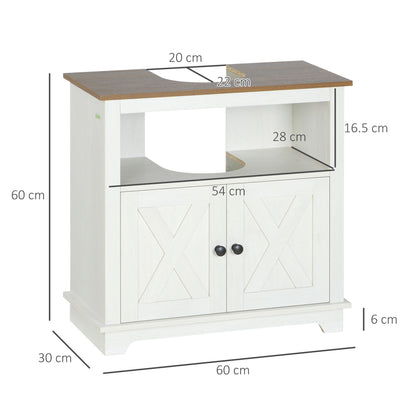 Kleankin Under Sink Cabinet Bathroom Vanity Unit with Double Doors and Storage Shelves, 60 x 30 x 60cm, White