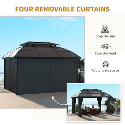 Outsunny Aluminium Frame 4 x 3(m) Polycarbonate Gazebo with Curtains, Nettings, Double Roof for Lawn, Yard, Patio, Deck, Brown