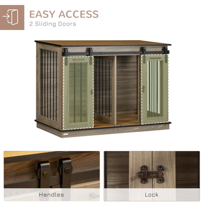 Dog Crate Furniture Side Table | Removable Divider | Double Sliding Doors | Large Dog or 2 Small Dogs | 120 x 60 x 88.5cm | Oak Tone