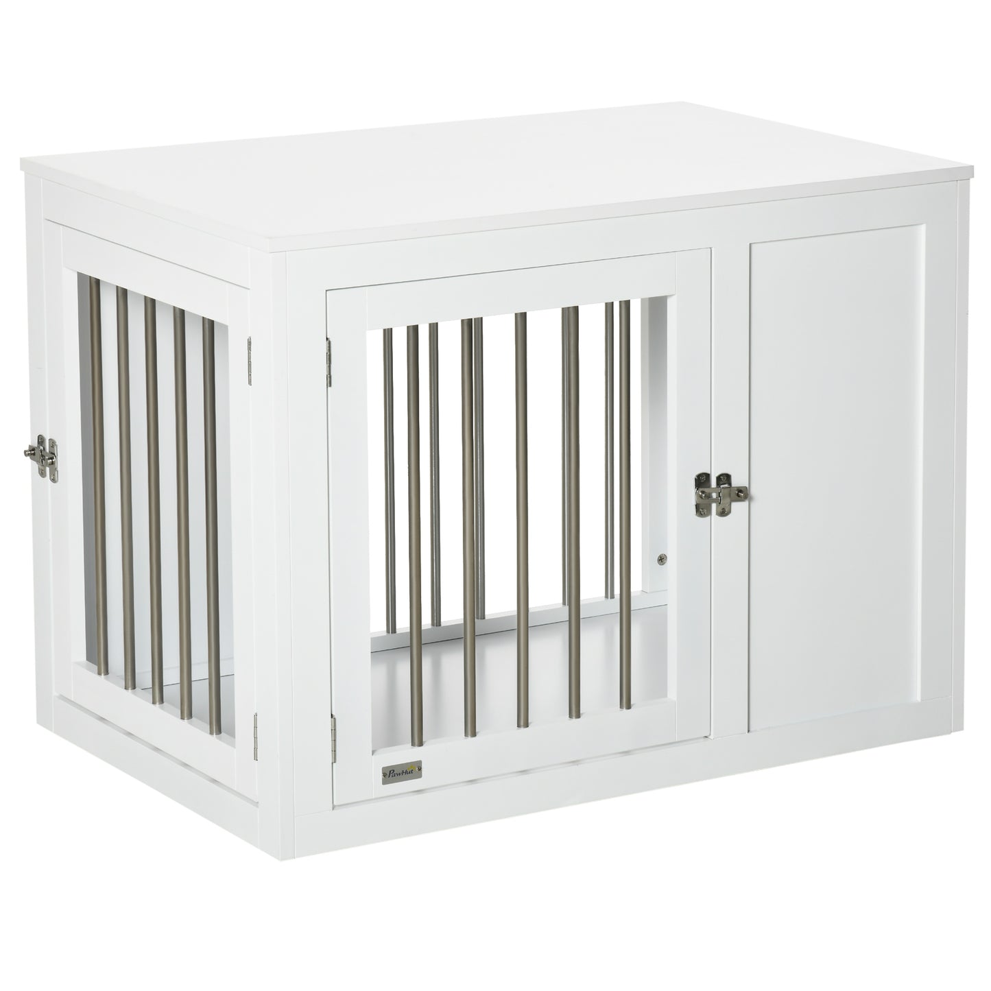 PawHut Furniture Style Dog Crate, End Table Pet Cage Kennel, Indoor Decorative Puppy House, with Double Doors, Locks, for Medium Dogs, White