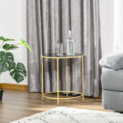 Round Side Table Modern Coffee Tables with Gold Metal Base, Table with Tempered Glass Tabletop, for Living Room, Bedroom, dining room