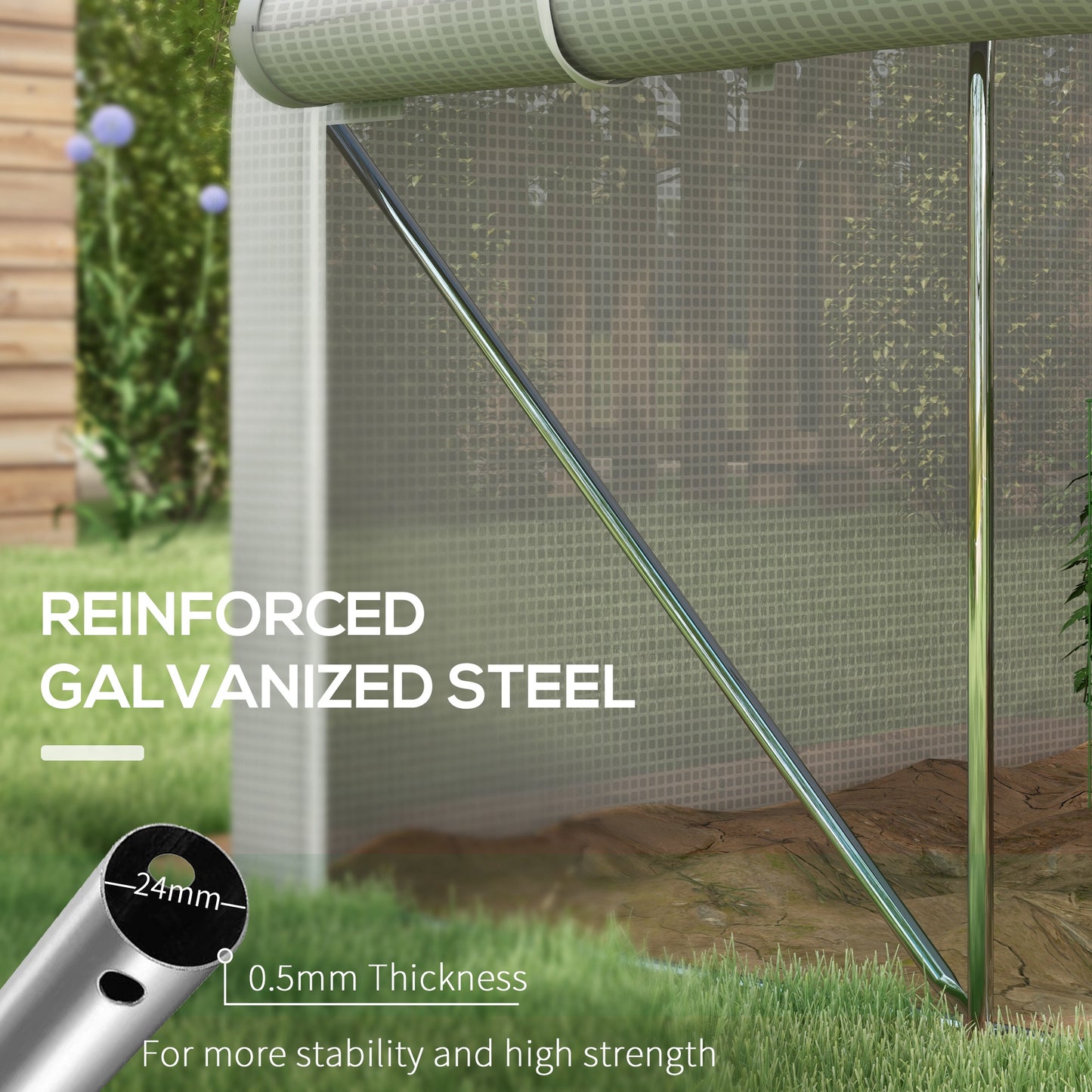 Outsunny 4x3m Walk-in Polytunnel Greenhouse, Zipped Roll Up Sidewalls, Tunnel Warm House Tent w/ PE Cover, Complimentary Plant Labels & Gloves