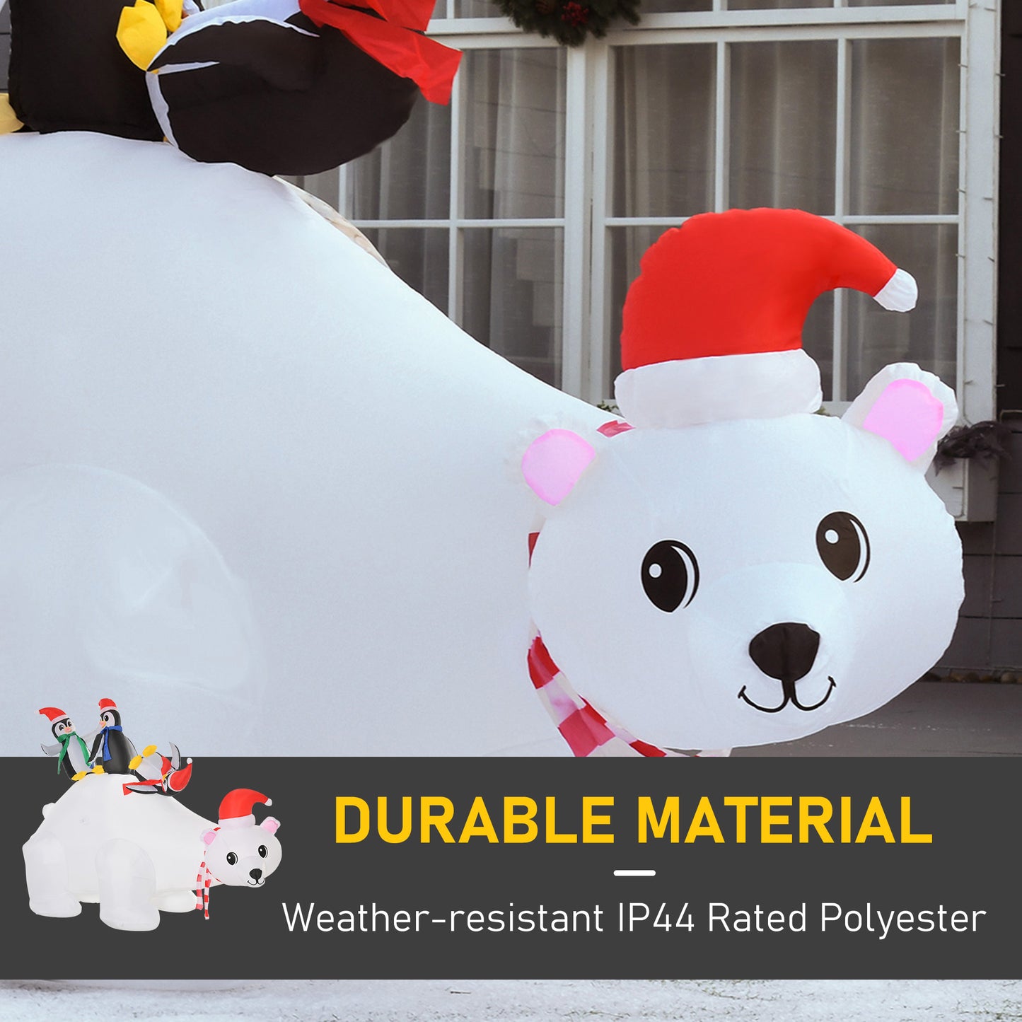 5ft Outdoor Christmas Inflatable With LED Light, Lighted Blow Up Polar Bear With Three Penguins, Giant Yard Party Decoration For Garden Lawn