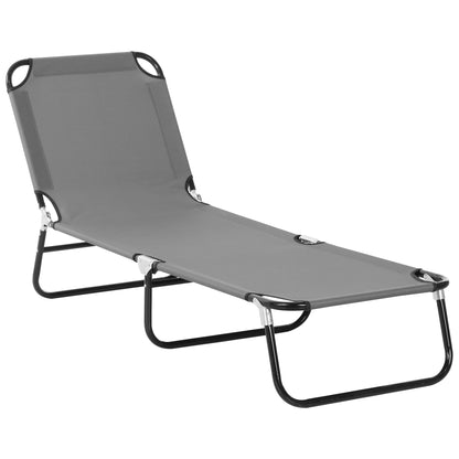 Outsunny Portable Camping Folding Sun Lounger With 5-Position Adjustable Backrest Relaxer Recliner with Lightweight Frame Great for Pool or Sun Bathing Grey
