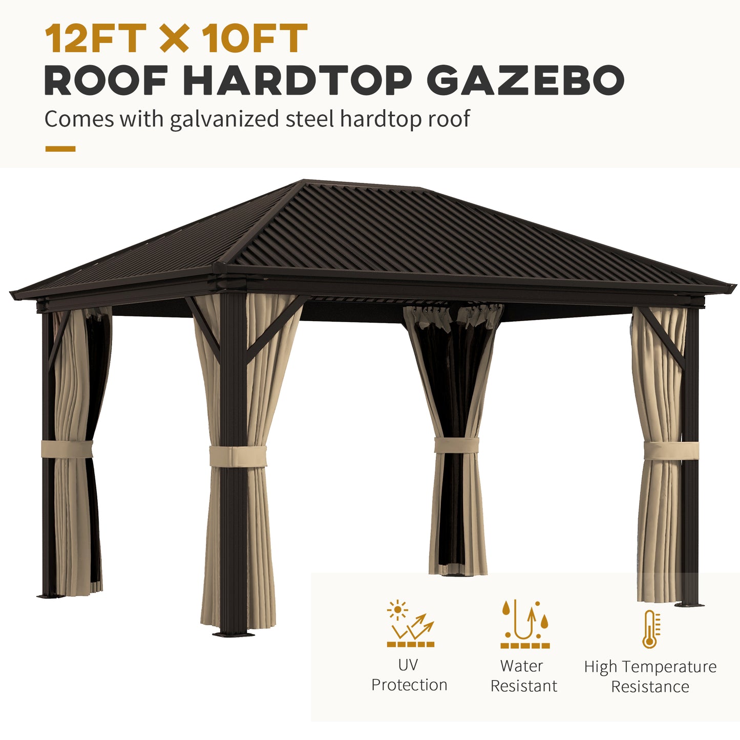 Outsunny 3.6 x 3m Aluminium Frame Hardtop Gazebo With  Accessories