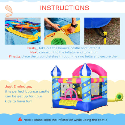 Outsunny Kids Bounce Castle House Inflatable Trampoline Basket with Inflator for Age 3-12 Castle Stars Design 2.25 x 2.2 x 2.15m