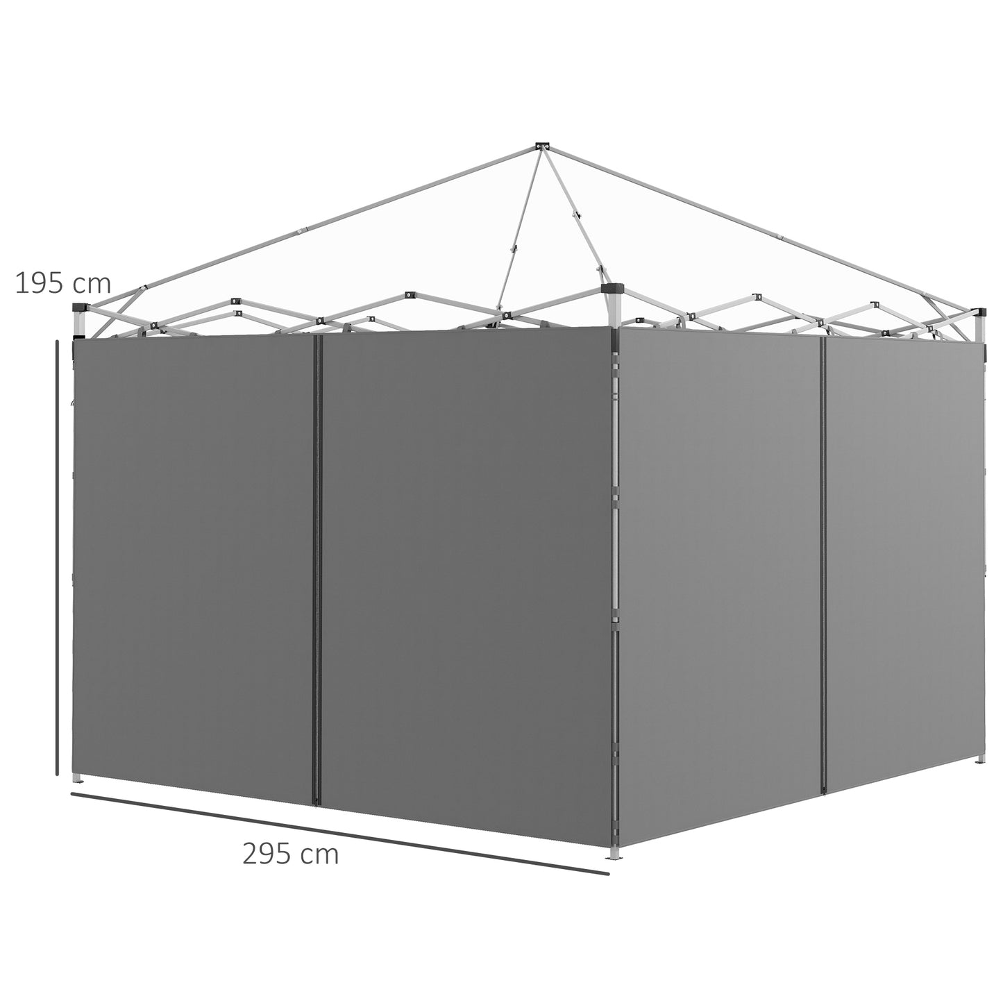 Outsunny Gazebo Side Panels, 2 Pack Sides Replacement, for 3x3(m) or 3x6m Pop Up Gazebo, with Zipped Doors, Light Grey