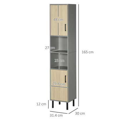 Kleankin Free Standing Bathroom Cabinets, Tall Bathroom Cabinet with Door and Adjustable Shelves, 31.4x30x165cm