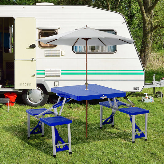 Outsunny Portable Picnic Table W/ Bench Set-Blue