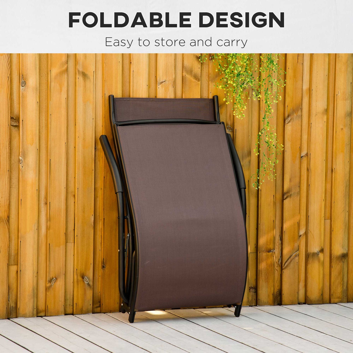 Outsunny Folding Chaise Lounge Chair, Reclining Garden Sun Lounger for Beach, Poolside and Patio, Dark Brown