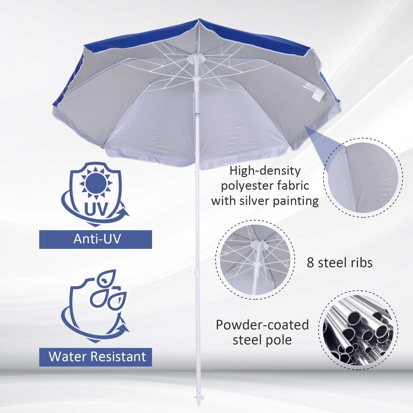 Outsunny 1.7m x 2m Tilted Steel Frame Beach Parasol Blue