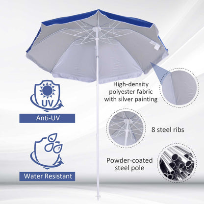 Outsunny 1.7m x 2m Tilted Steel Frame Beach Parasol Blue