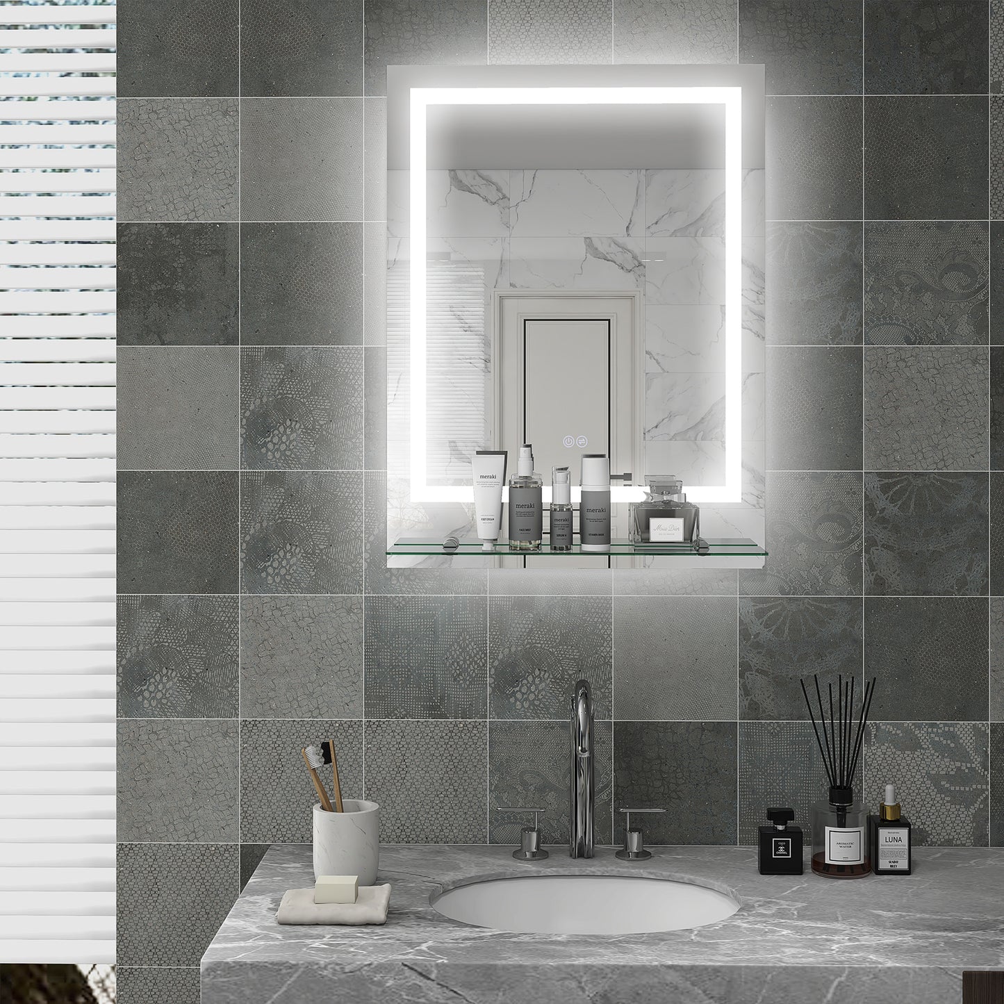 Kleankin LED Bathroom Mirror with Lights and Shelf, Illuminated Makeup Mirror, Vanity Mirror with 3 Colour, Smart Touch, Anti-Fog