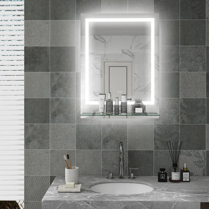 Kleankin LED Bathroom Mirror with Lights and Shelf, Illuminated Makeup Mirror, Vanity Mirror with 3 Colour, Smart Touch, Anti-Fog