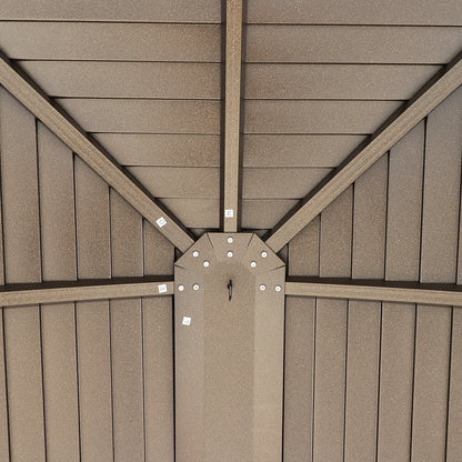 Outsunny 4 x 3(m) Patio Aluminium Gazebo Hardtop Metal Roof Canopy Party Tent Garden Outdoor Shelter with Mesh Curtains & Side Walls, Brown