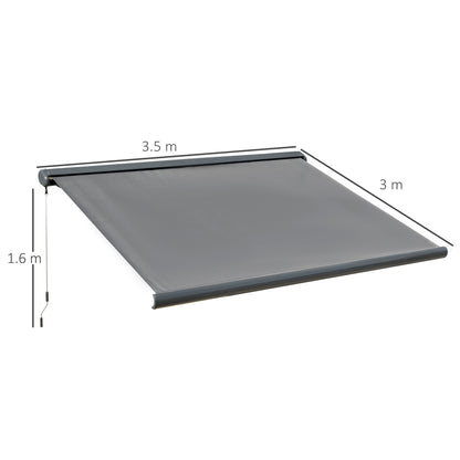 Outsunny Cassette Electric Motorised Manual Awning Door Window Patio Canopy Retractable Sun Shade w/ R/C, 350x300cm Grey