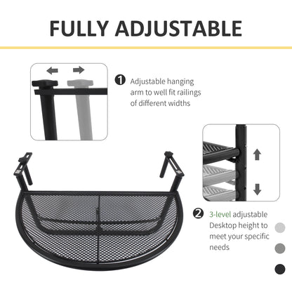 Outsunny Semi-Circular Attachable Balcony Hanging Coffee Table Adjustable Side Metal Table
