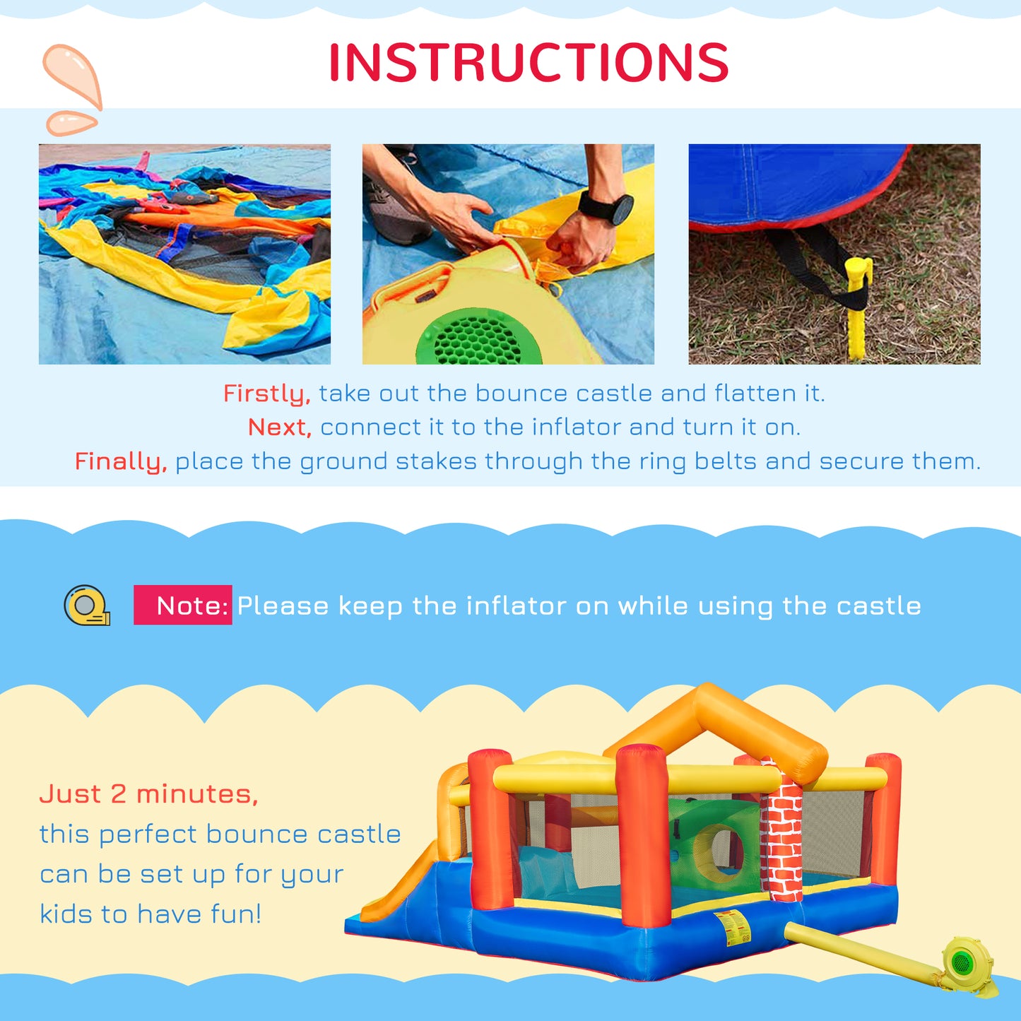 Outsunny 4 in 1 Kids Bounce Castle Extra Large Double Slides & Trampoline Design Inflatable House Pool Climbing Wall for Kids Age 3-8, 3.8x3.7x2.3m